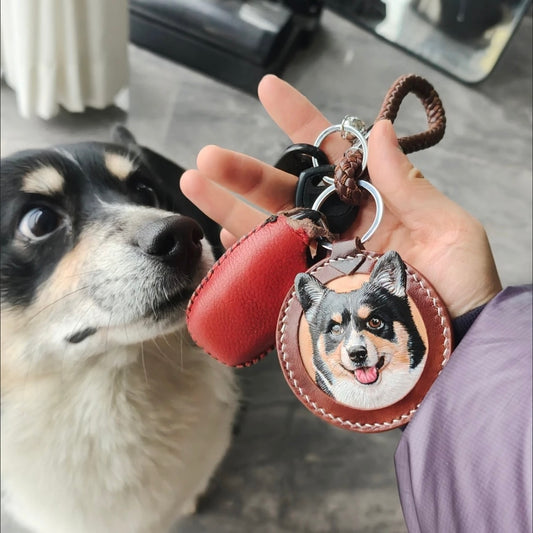 Pet Portrait Leather Keychain